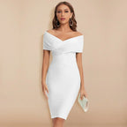 Ruched Bodycon Midi with Off-Shoulder V-Neck