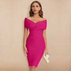 Ruched Bodycon Midi with Off-Shoulder V-Neck