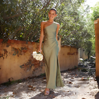 One-Shoulder Satin Maxi with Front Slit