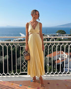 Pleated Maxi with Cutout Waist