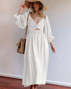 Twist-Front Boho Midi with Puff Sleeves