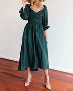 Twist-Front Boho Midi with Puff Sleeves