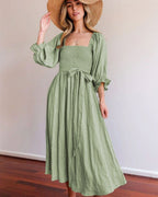 Twist-Front Boho Midi with Puff Sleeves