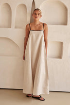 Contrast-Trim Square Neck Maxi Sundress