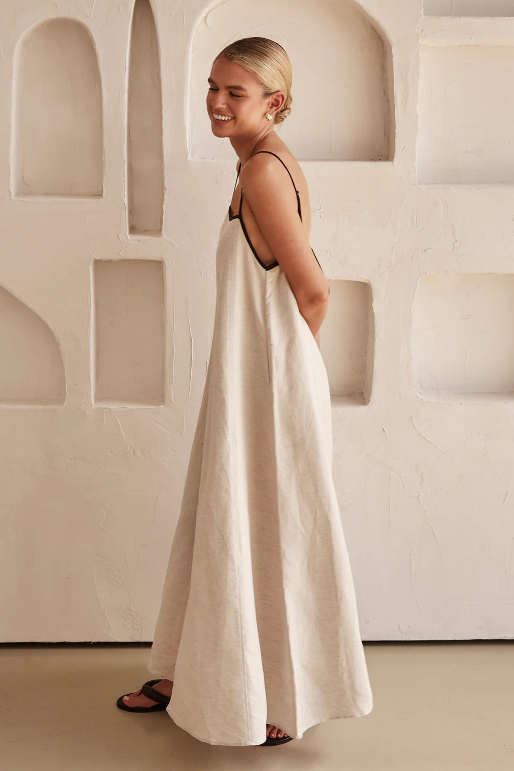 Contrast-Trim Square Neck Maxi Sundress
