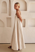 Contrast-Trim Square Neck Maxi Sundress