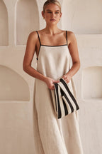 Contrast-Trim Square Neck Maxi Sundress