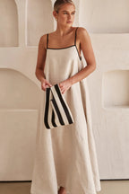Contrast-Trim Square Neck Maxi Sundress