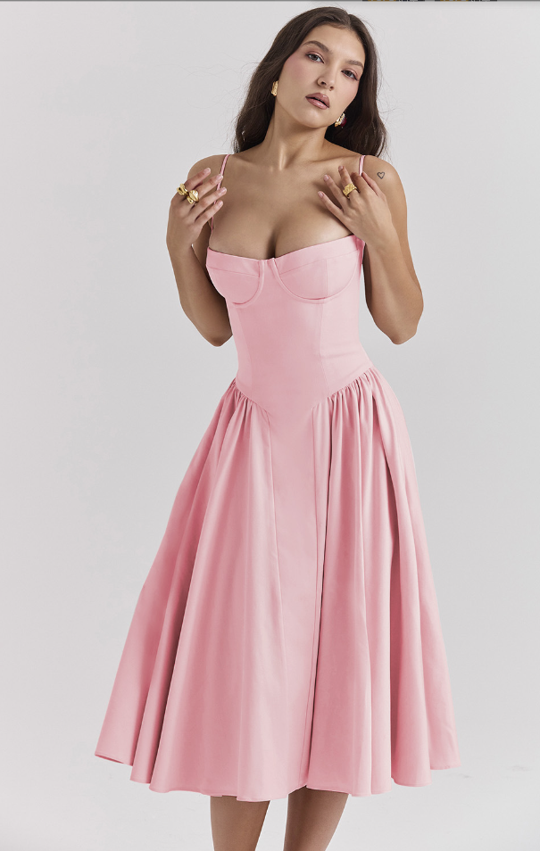 Boned Corset Bodice, Full-Sweep Midi