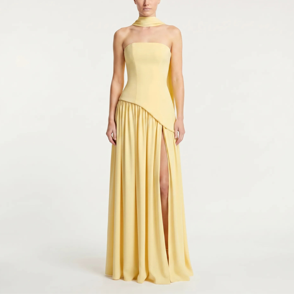 Corset Maxi Gown with Draped Scarf Panel