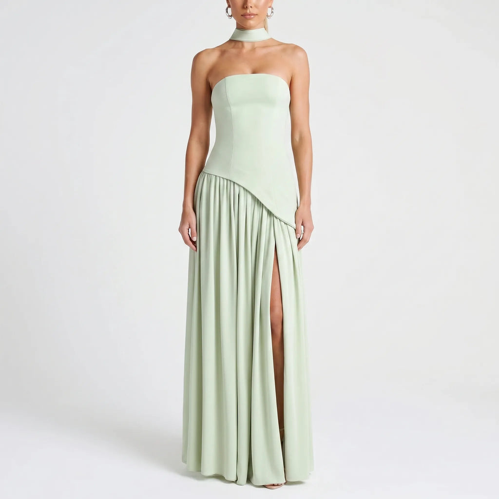 Corset Maxi Gown with Draped Scarf Panel