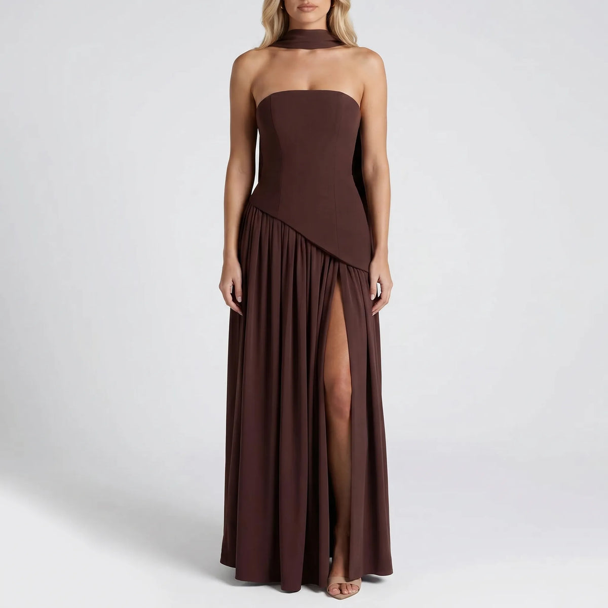 Corset Maxi Gown with Draped Scarf Panel