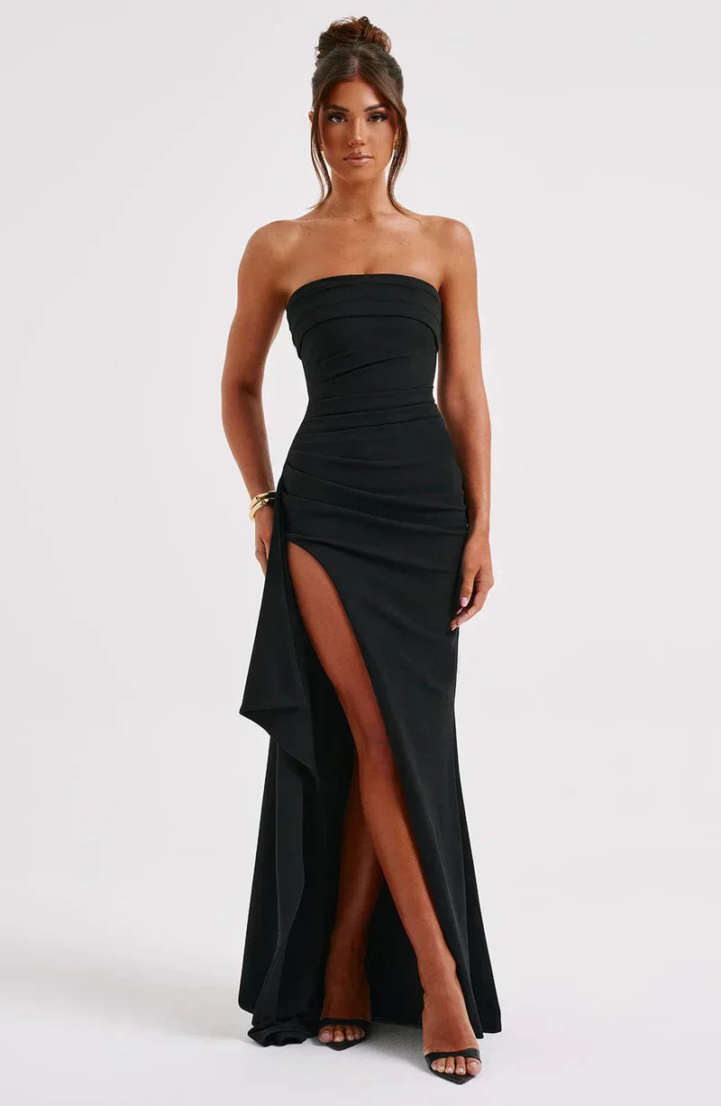 Cascading Ruffle Maxi with High Front Slit