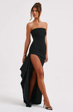 Cascading Ruffle Maxi with High Front Slit