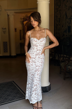 Scalloped Lace Column Maxi in White