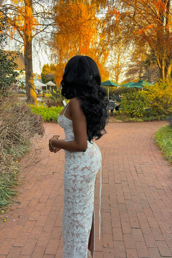 Scalloped Lace Column Maxi in White