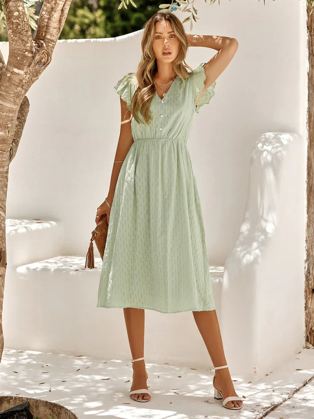 Tonal Dot Midi with Flutter Sleeves