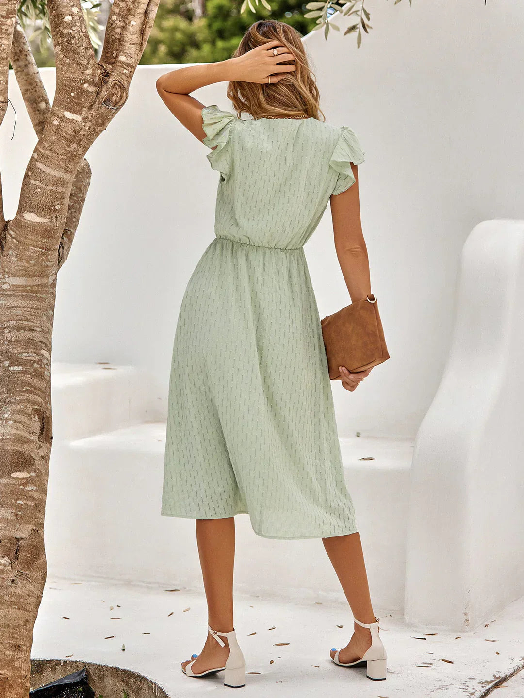 Tonal Dot Midi with Flutter Sleeves