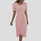 Wrap-Front Floral Midi with Ruffle Cuffs