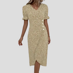 Wrap-Front Floral Midi with Ruffle Cuffs