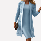 Open-Front Lace Overlay and Midi Dress Set