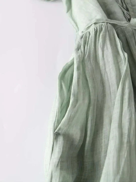 Linen Maxi, Round Neck and Three-Quarter Sleeves