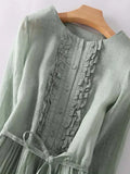 Linen Maxi, Round Neck and Three-Quarter Sleeves