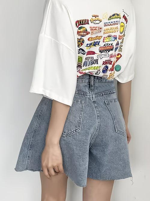 Women's High-Waisted Shorts with Frayed Hem
