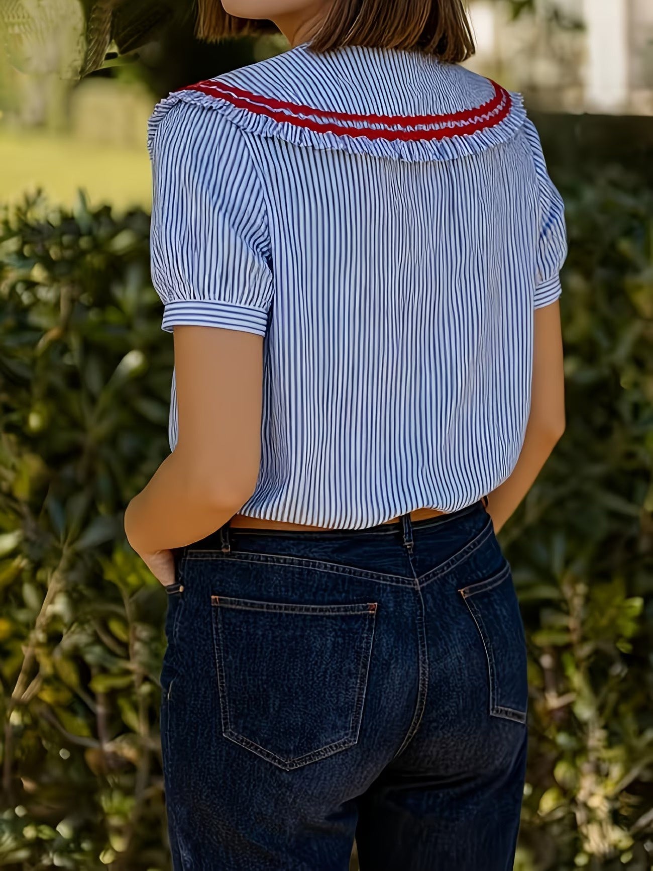 Women's Striped Shirt with Peter Pan Collar