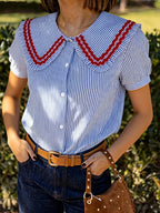 Women's Striped Shirt with Peter Pan Collar