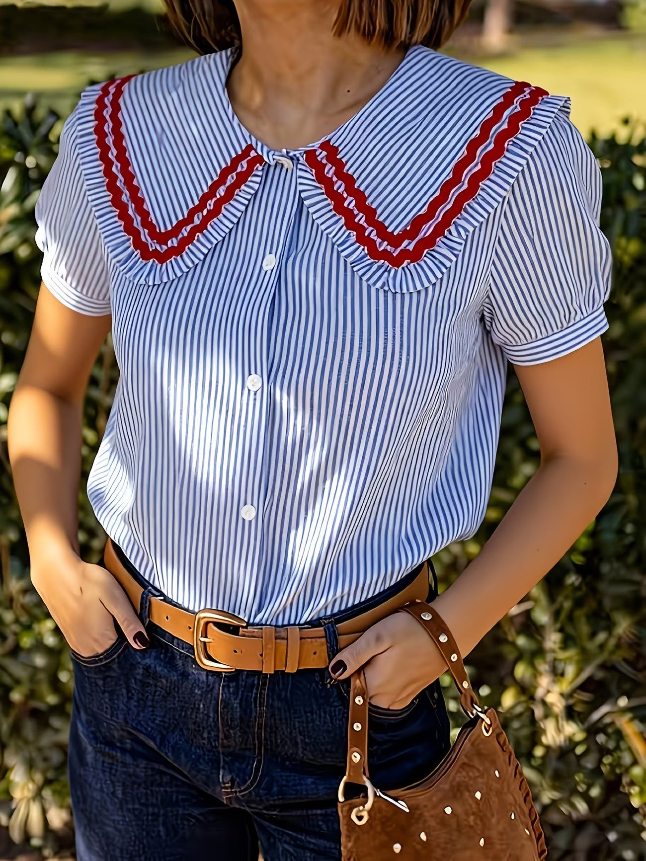 Women's Striped Shirt with Peter Pan Collar