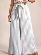 Women's Striped Wide-Leg Pants with Tie Belt