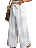 Women's Striped Wide-Leg Pants with Tie Belt