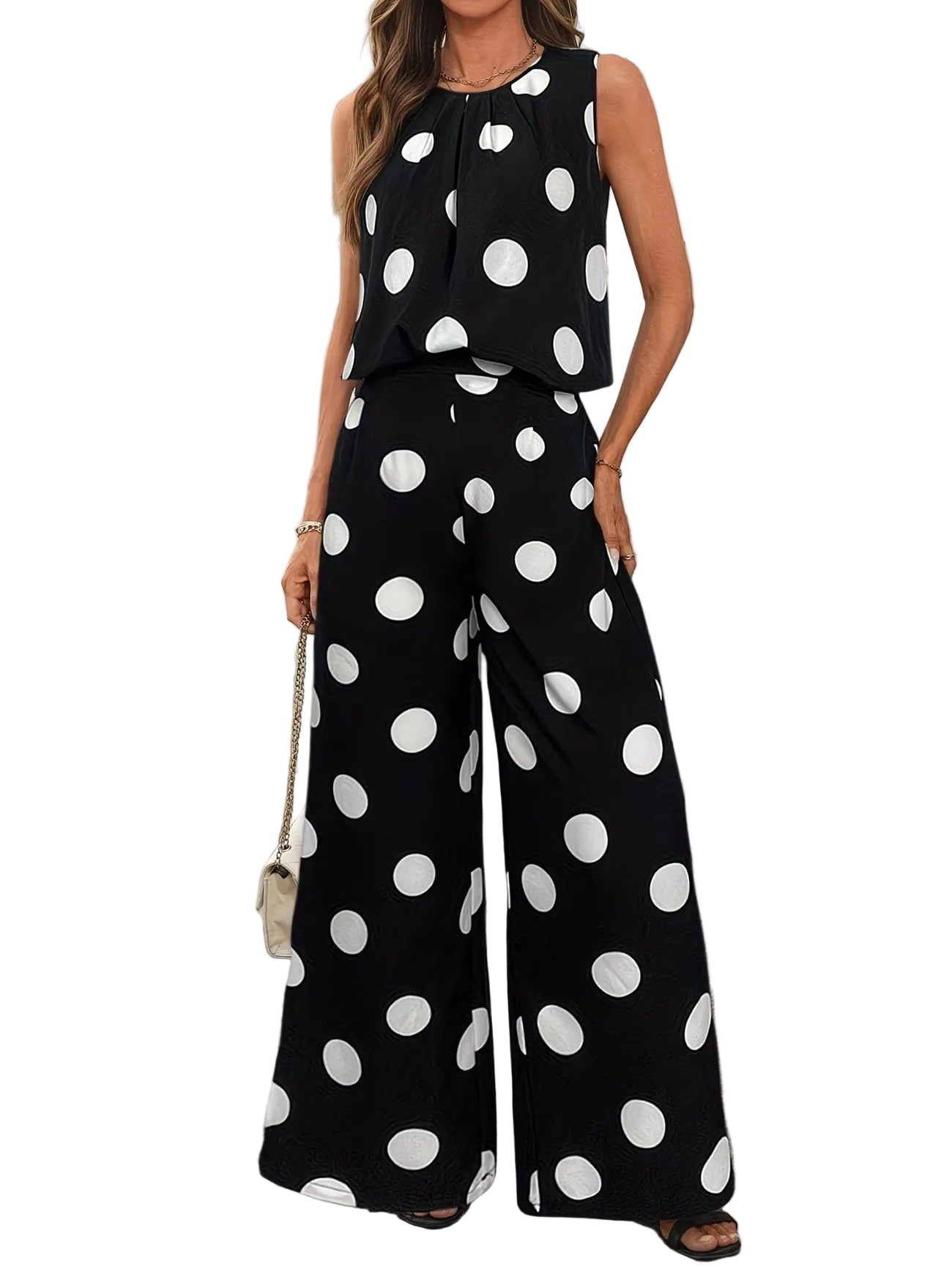 Women's Two-Piece Set with Polka Dot Pattern