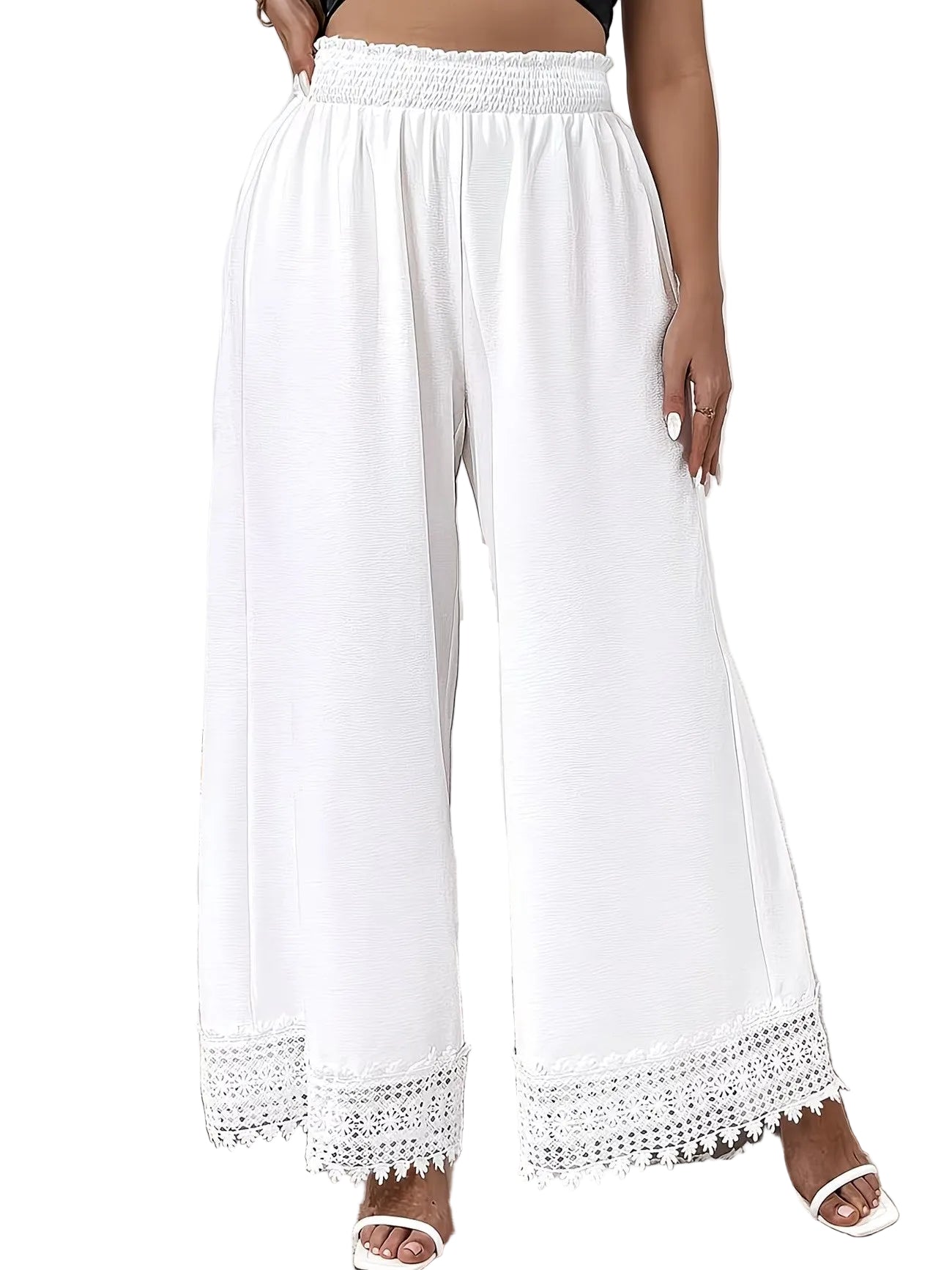 Women's Wide-Leg Pants with Lace-Trim