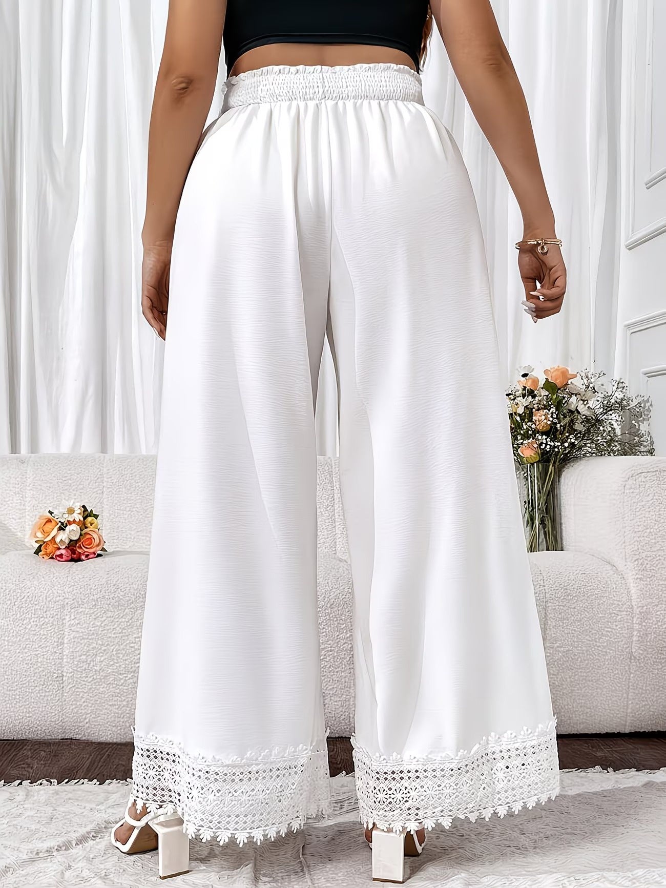 Women's Wide-Leg Pants with Lace-Trim