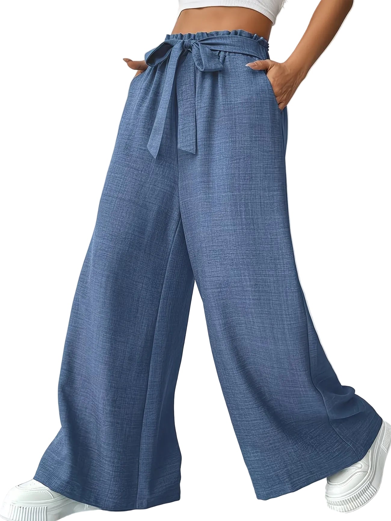Women's Wide-Leg Pants with Self-Tie Belt
