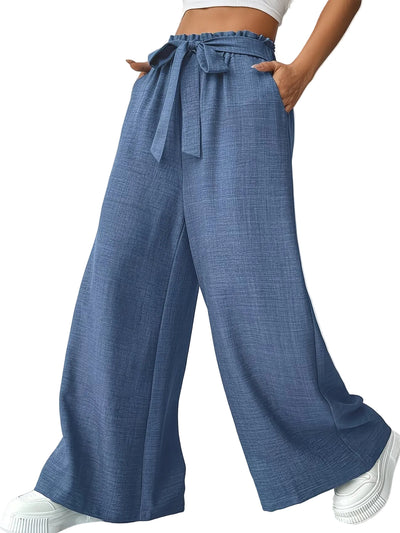 Women's Wide-Leg Pants with Self-Tie Belt