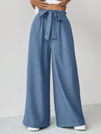 Women's Wide-Leg Pants with Self-Tie Belt