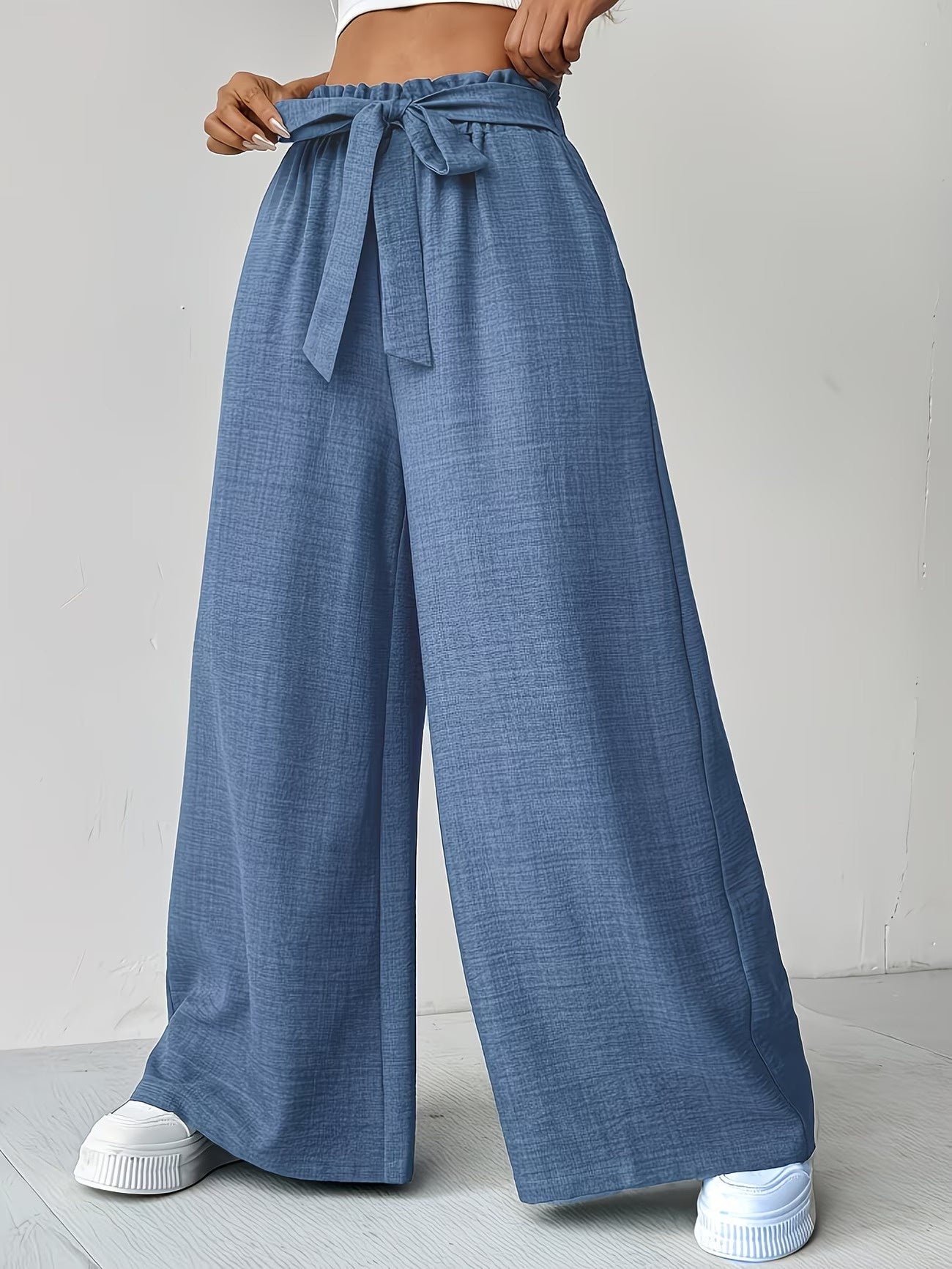 Women's Wide-Leg Pants with Self-Tie Belt